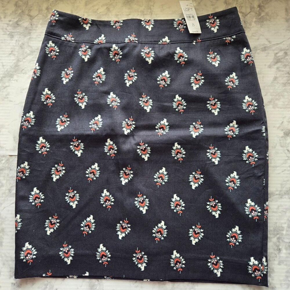 NWT Ann Taylor Loft Floral Print Pencil Skirt Womens Sz 8 Navy Blue